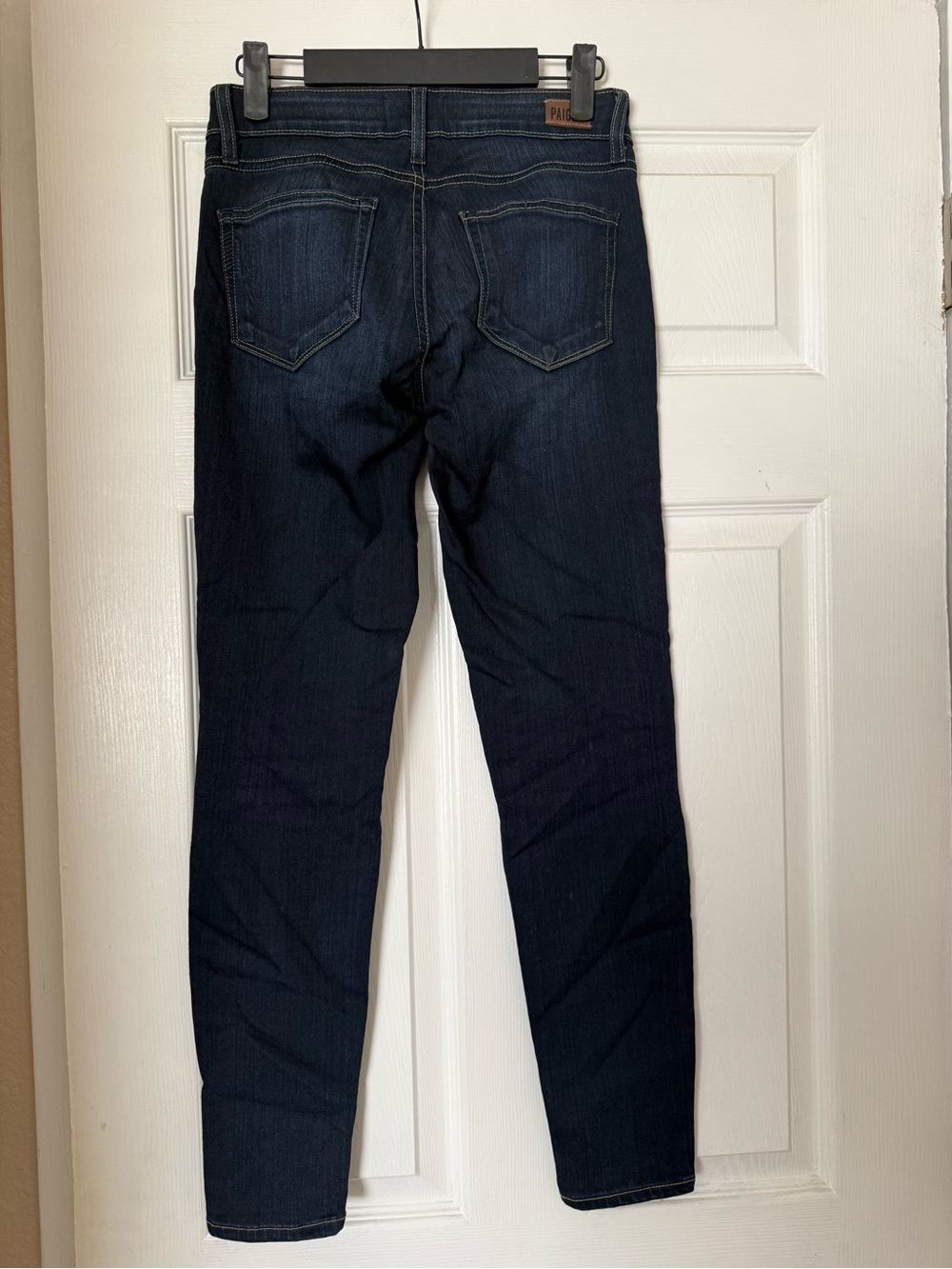 Paige Dark Wash Skinny Jeans with Back Pocket Detail
